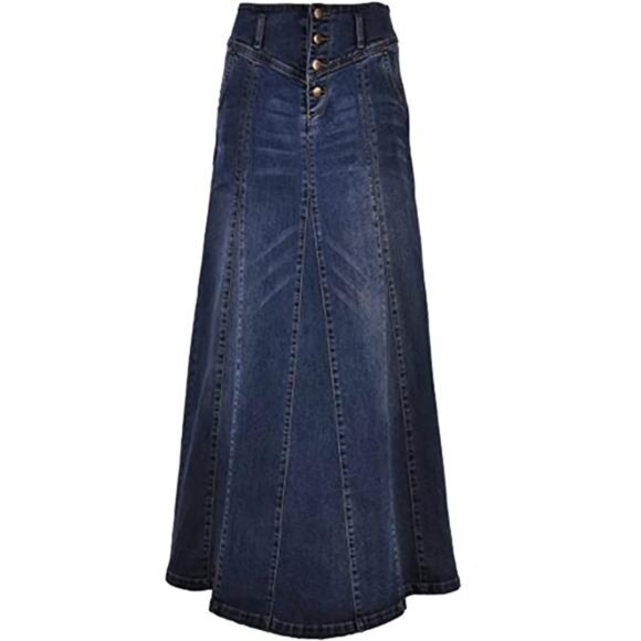 Women's Denim Skirt A Line Swing Maxi Skirts Dark Blue - Picture 1 of 3